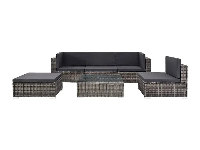 Muebles de jardín muebles de exterior juego de muebles de 6 piezas con cojines de resina tejida gris 02_0016863