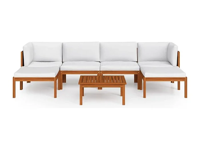 Muebles de jardín Muebles de exterior Juego de muebles de 7 piezas con cojines color crema de madera maciza de acacia 02_0017170
