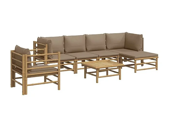 Muebles de jardín muebles de exterior juego de muebles de 7 piezas con cojines de bambú color topo 02_0017335