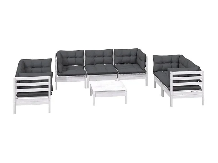 Muebles de jardín muebles de exterior juego de muebles de 8 piezas con cojines de madera maciza de pino 02_0017526