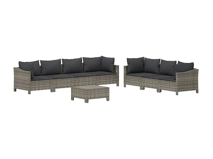 Muebles de jardín muebles de exterior juego de muebles de 8 piezas con cojines grises resina tejida 02_0017600