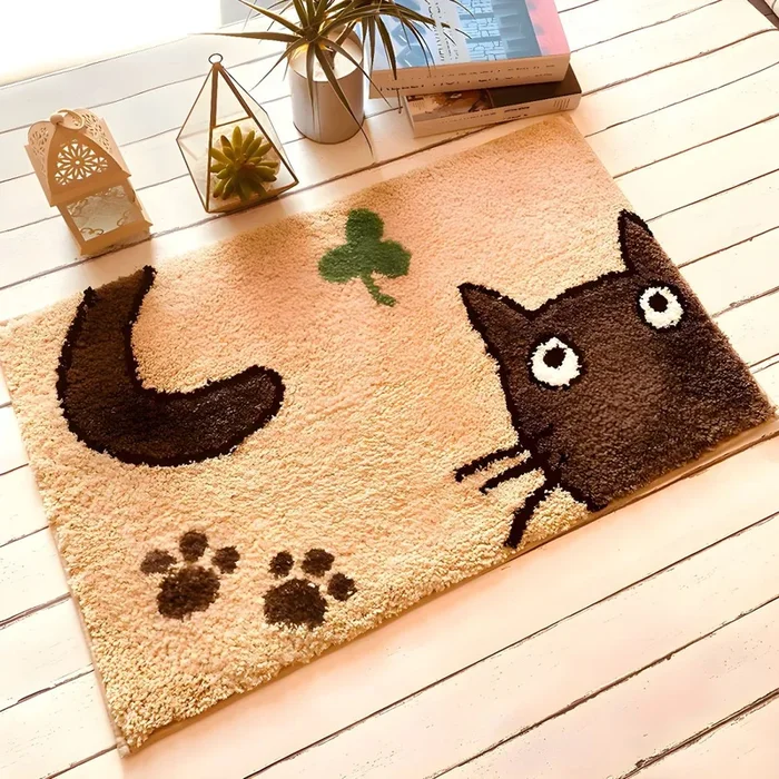 Multicolor Tapete de Fibra Superfina con Dibujo de Animal Alfombra Infantil para Baño, Antideslizante – Caqui oscuro 50 x 80 cm