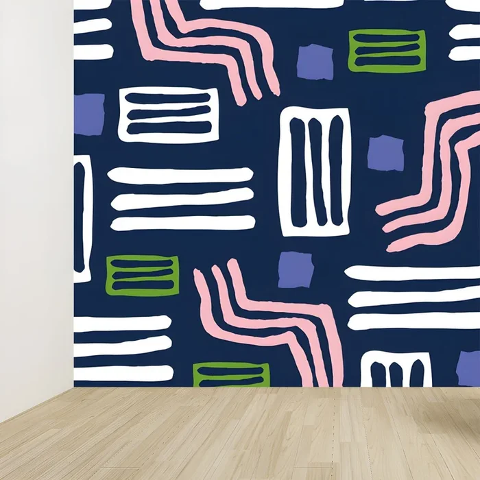 Mural Abstracto Contemporáneo Decoración de Pared Multicolor no Tejida Resistente a Manchas para Cocina – Azul 208 x 147 cm