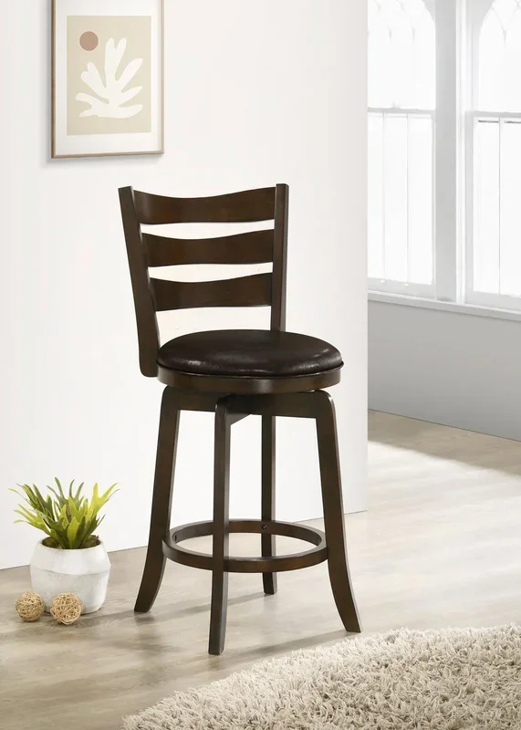 Murphy Dark Cherry and Brown Ladder Back Counter Height Swivel Bar Stool