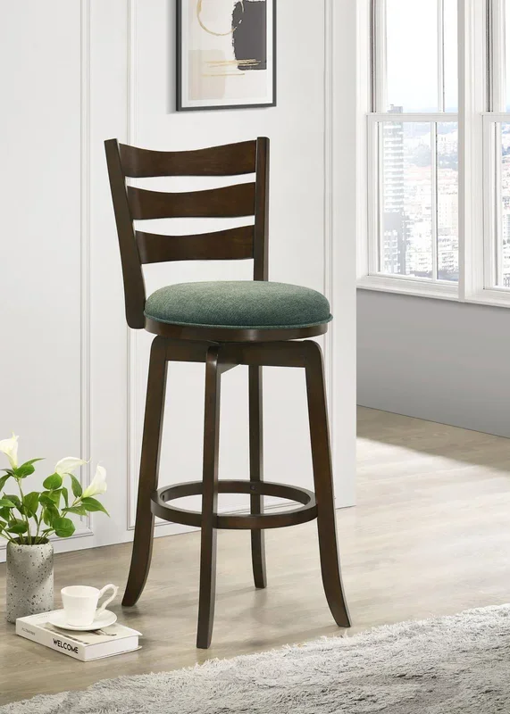 Murphy Dark Cherry and Hunter Green Ladder Back Pub Height Swivel Bar Stool