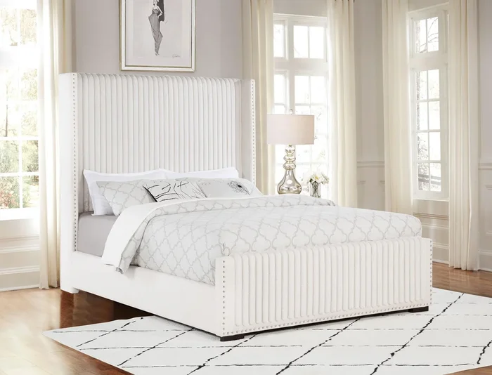 Natasha Cream 69-inch Upholstered Eastern King Wingback Bed