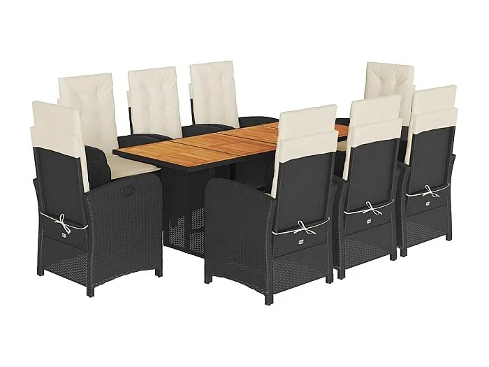 Nayo Set de comedor de jardín 9 pzas y cojines ratán sintético negro