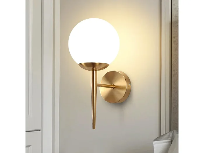 NETTLIFE Lámpara de pared vintage con bola de cristal dorado E27, lámpara de pared para interiores, escalera para dormitorio