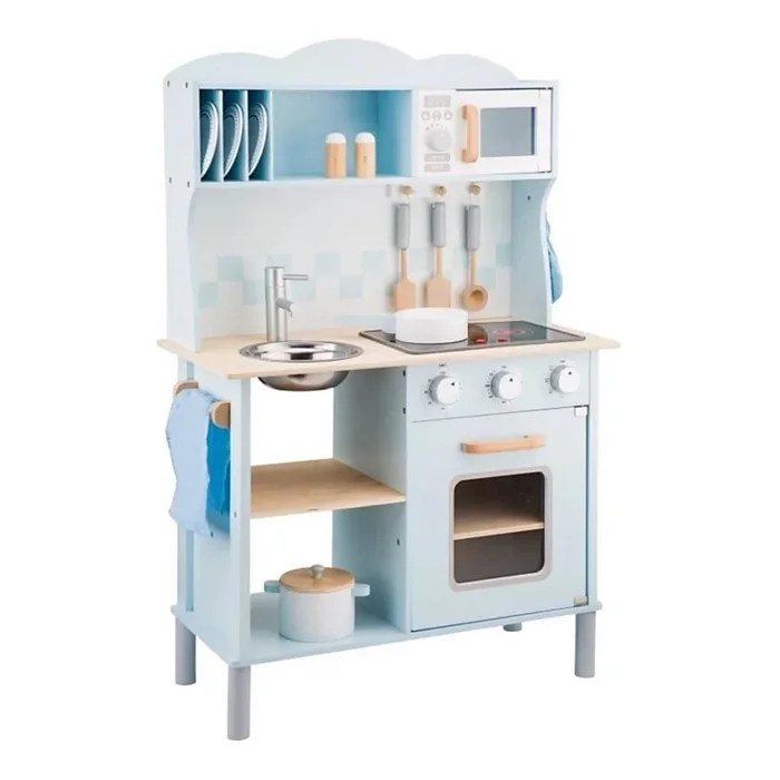 New Classic Toys – Cocina de madera con accesorios azul claro