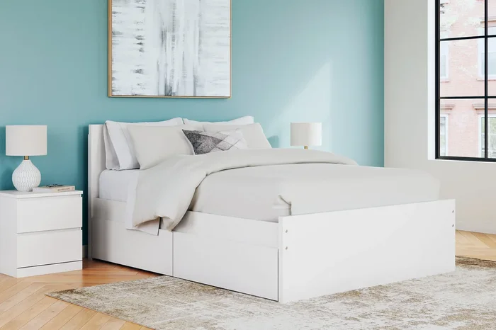 Onita White Queen Storage Platform Bed with 4 Drawers