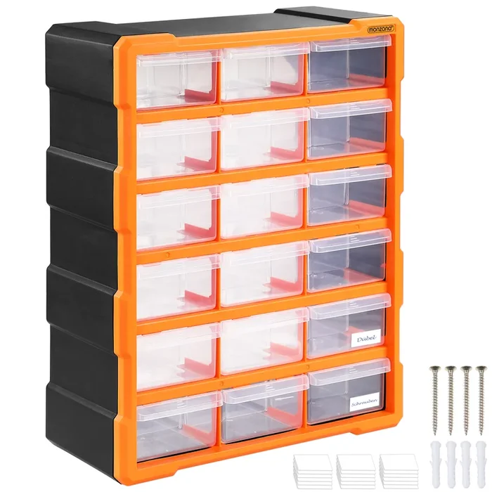 Organizador herramientas tornillos 18 compartimentos