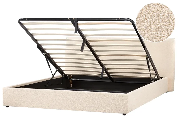 Ottoman Bed Boucle LAVAUR 180 x 200 cm (EU Super King) Beige