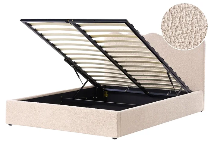 Ottoman Bed Boucle NANTERRE 160 x 200 cm (EU King Size) Beige