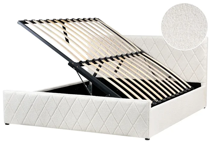 Ottoman Bed Boucle ROCHEFORT 180 x 200 cm (EU Super King) Off-White