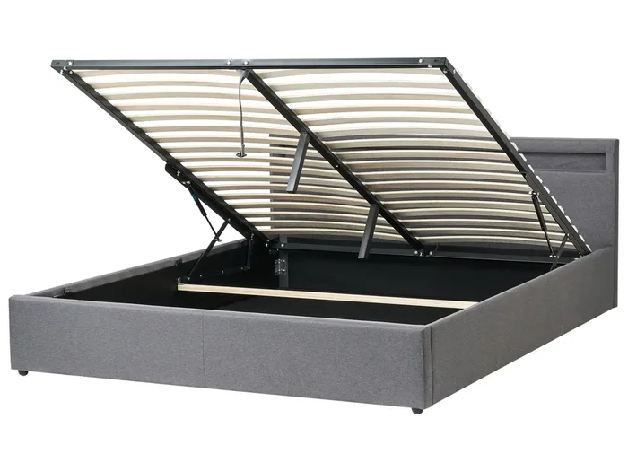 Ottoman Bed with LED Fabric ARMELLE 180 x 200 cm (EU Super King) Dark Grey