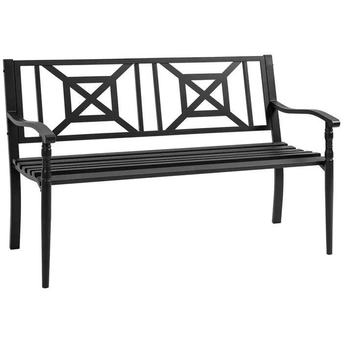Outsunny Banco de Jardín de 2 Plazas Banco Exterior de Acero con Reposabrazos y Respaldo Decorativo para Terraza Balcón Patio Carga 240 kg 128×62,5×81,5 cm Negro