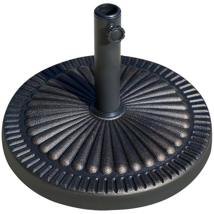Outsunny Base de Sombrilla de Jardín Peso Neto 14,28 kg Soporte de Parasol Redondo Apto para Postes de 38mm/48mm Resina y Acero para Terraza Patio Exterior Ø48,5×33 cm Bronce