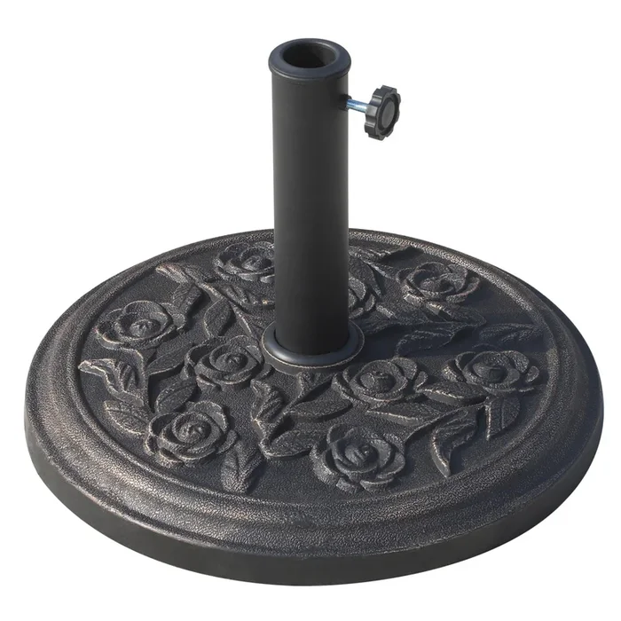 Outsunny Base para Sombrilla de Jardín de 9 kg Soporte de Parasol Redondo de Resina para Postes de 38mm/48mm Ø45,5×31 cm Bronce