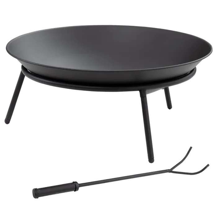 Outsunny Brasero Exterior para Jardín Pozo de Fuego de Metal Brasero de Leñas con Atizador para Hogueras Terraza Camping al Aire Libre Ø47×21 cm Negro