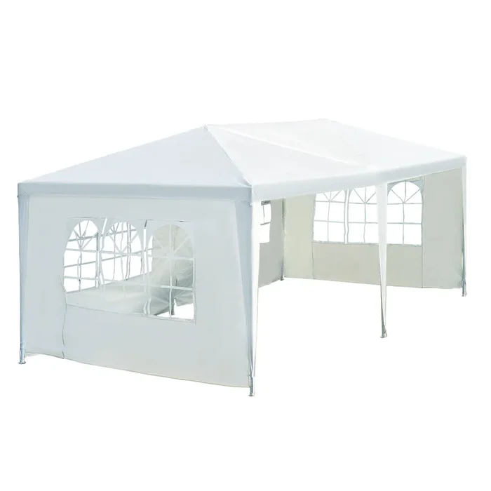 Outsunny Carpa con Paneles Laterales Plegable Gazebo Pabellón Jardín con 4 Ventanas Transparentes con Asas Acero Poliéster 600x300x250 cm Blanco