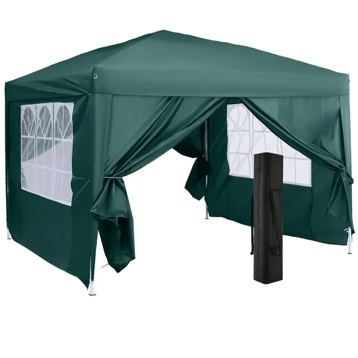 Outsunny Carpa Gazebo con Paredes Desmontables Ventanas Visibles Puerta con Cremallera Incluye Bolsa de Transporte Cuerdas y Piquetas 3×3 m Verde
