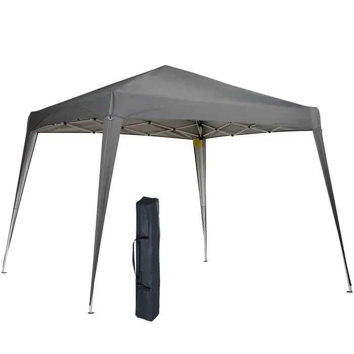 Outsunny Carpa Plegable 2,4×2,4m Cenador de Jardín Impermeable Diseño Pop Up de Acero y Cubierta de Tela Oxford Gazebo para Exterior Gris