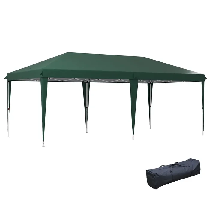 Outsunny Carpa Plegable Gazebo 6×3 m Cenador Plegable con Altura Ajustable en 3 Niveles Toldo Anti-UV y Bolsa de Transporte para Camping Fiestas Verde