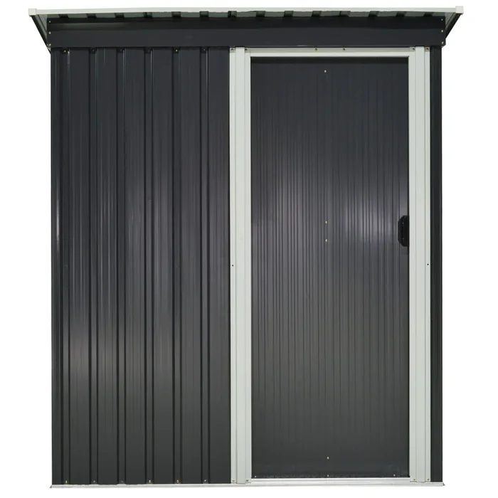 Outsunny Caseta de Jardín Exterior, 1,16 m², 163x89x182 cm, Cobertizo de Jardín Exterior Metálico con Puerta Corredera y Techo Inclinado, para Almacenamiento de Herramientas, Negro