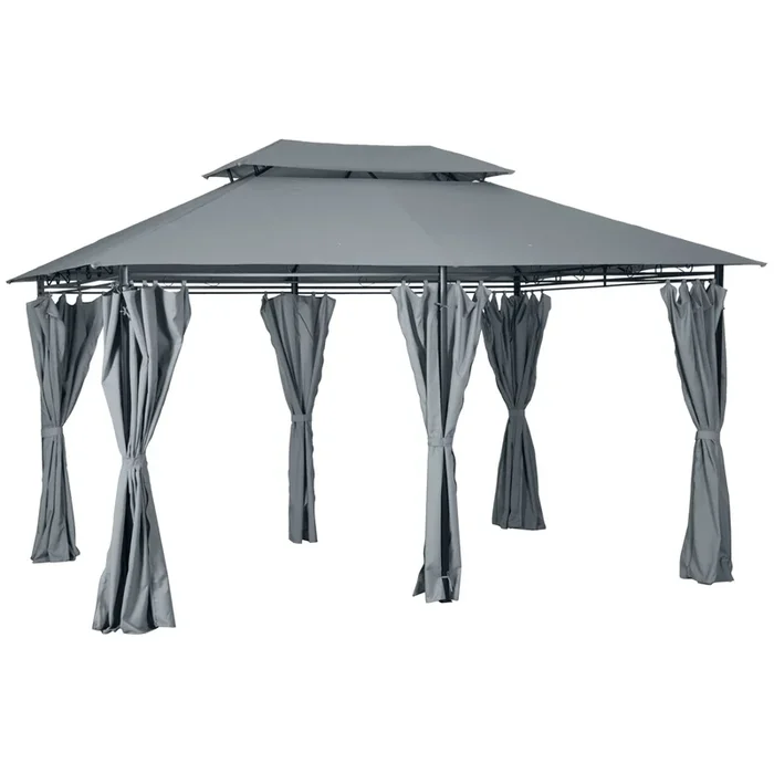 Outsunny Cenador para Jardín 3×4 m Pérgola de Jardín Gazebo con Doble Techo Paredes Laterales Resistente al Agua Carpa para Exterior Terraza Patio Gris