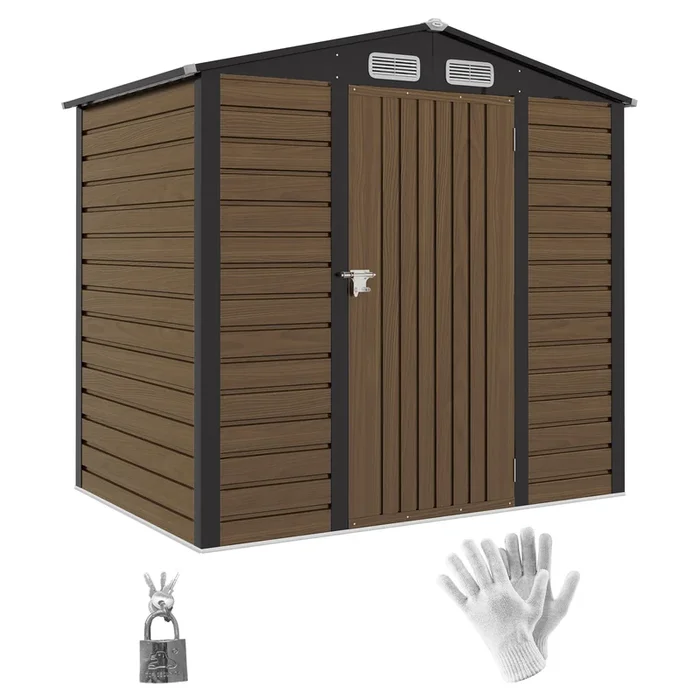 Outsunny Cobertizo de Jardín 190x131x188 cm Caseta Exterior Casa de Herramientas con 2 Ventanas de Ventilación y Puerta para Patio Terraza Balcón Roble