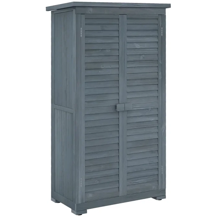 Outsunny Cobertizo de Madera Caseta de Madera 0,31 m² 87×46,5×160 cm Armario Exterior de Madera con 2 Puertas y 2 Estantes Interior para Patio Terraza Gris