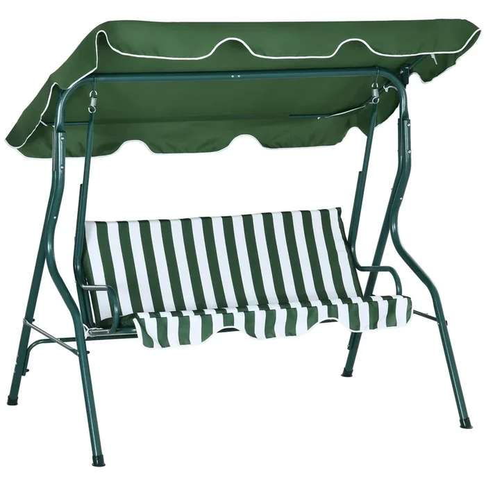 Outsunny Columpio de Jardín de 2-3 Plazas Balancín de Exterior con Toldo Ajustable en Ángulo Impermeable y Marco de Acero para Patio Balcón 170x110x153 cm Verde