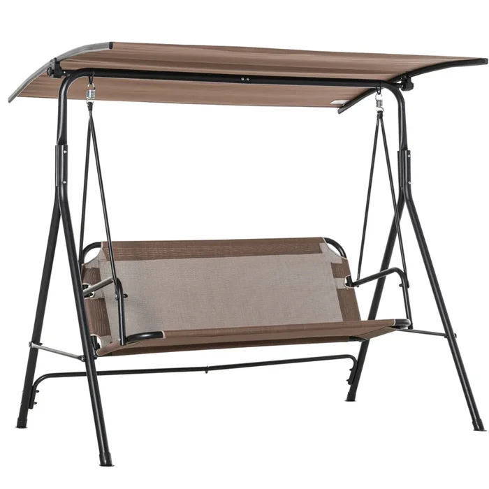 Outsunny Columpio de Jardín de Exterior de 2 Plazas Silla Balancín con Parasol Techo Ajustable en Ángulo Terraza Balcón Exterior Carga 200 kg 172x110x155 cm Marrón