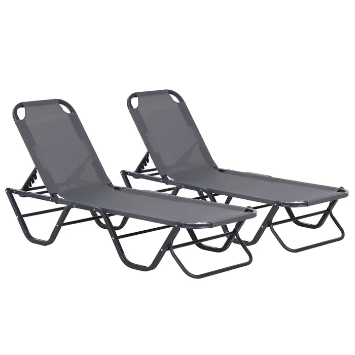 Outsunny Conjunto de 2 Tumbonas Reclinables de Aluminio Tumbonas de Jardín con Respaldo Ajustable en 4 Posiciones Carga 120 kg para Terraza Piscina Playa 163×58,5×91 cm Gris