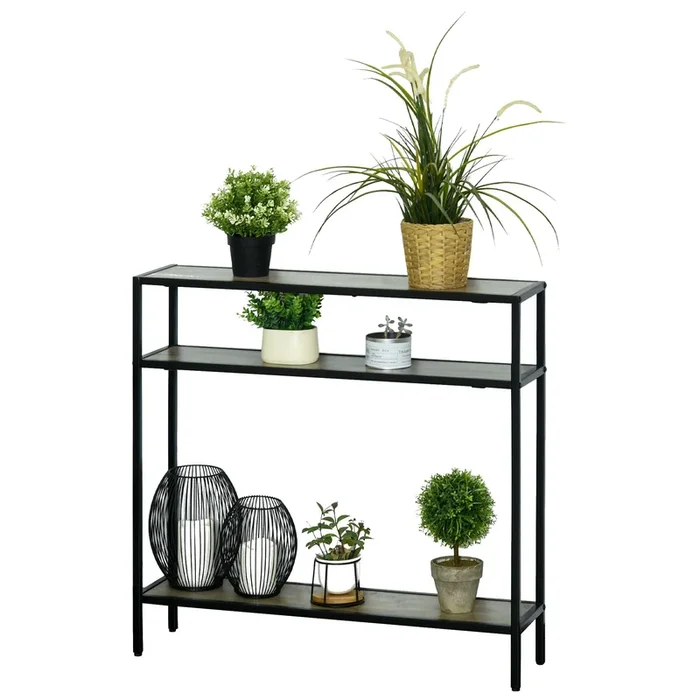 Outsunny Estantería para Plantas Flores Macetas Bastidores de 3 Niveles con Placa Antivuelco para Interiores y Exteriores 80x20x75 cm Madera