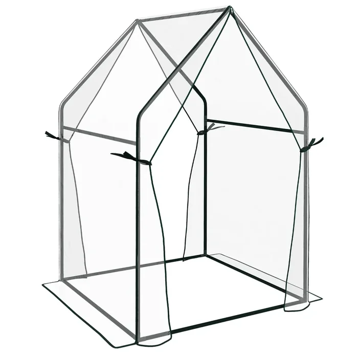Outsunny Invernadero de Jardín Invernadero de Terraza con 2 Puertas con Cremallera Anti-UV Cubierta de PVC para Cultivo de Plantas Flores Verduras 90x90x145 cm Transparente