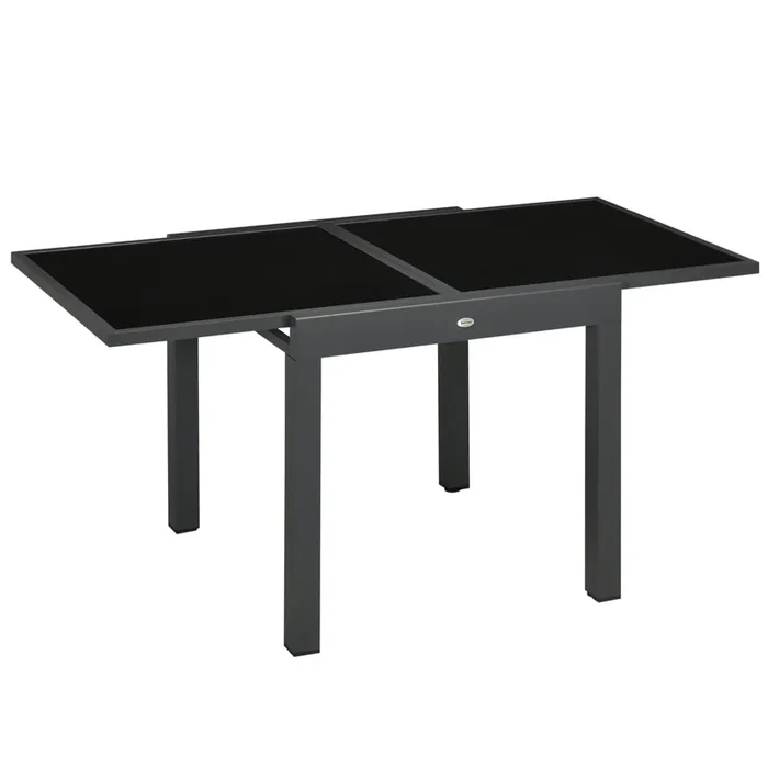 Outsunny Mesa de Jardín Extensible de Aluminio Mesa de Comedor Rectangular con Encimera de Vidrio Templado para 4-6 Personas Carga 50 kg para Terraza 80-160x80x75 cm Negro