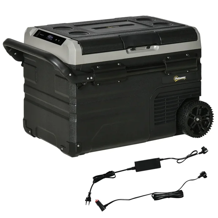 Outsunny Nevera Compresor Portátil 40L Nevera Portátil Eléctrica para Coche Congelador CC 12V/24V hasta -20℃ con Pantalla LED Táctil Asa Retráctil Ruedas para Camping Viajes 71,1x46x44 cm Negro