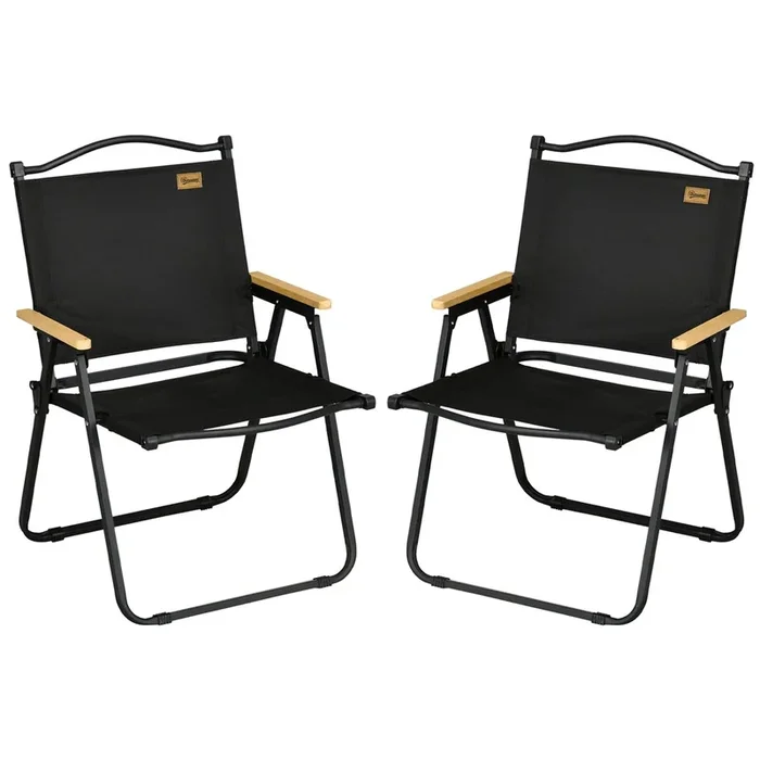 Outsunny Pack de 2 Sillas Plegable de Camping Sillas de Camping Portátil con Reposabrazos y Estructura de Acero Silla para Pesca Jardín Terraza Negro