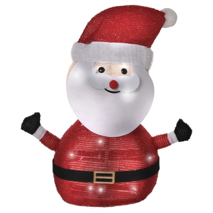 Outsunny Papá Noel de Tela con Luces LED Figura Decorativa Luminosa de Navidad con Botón de Interruptor para Interior y Exterior Ø30×51 cm Negro Blanco y Rojo