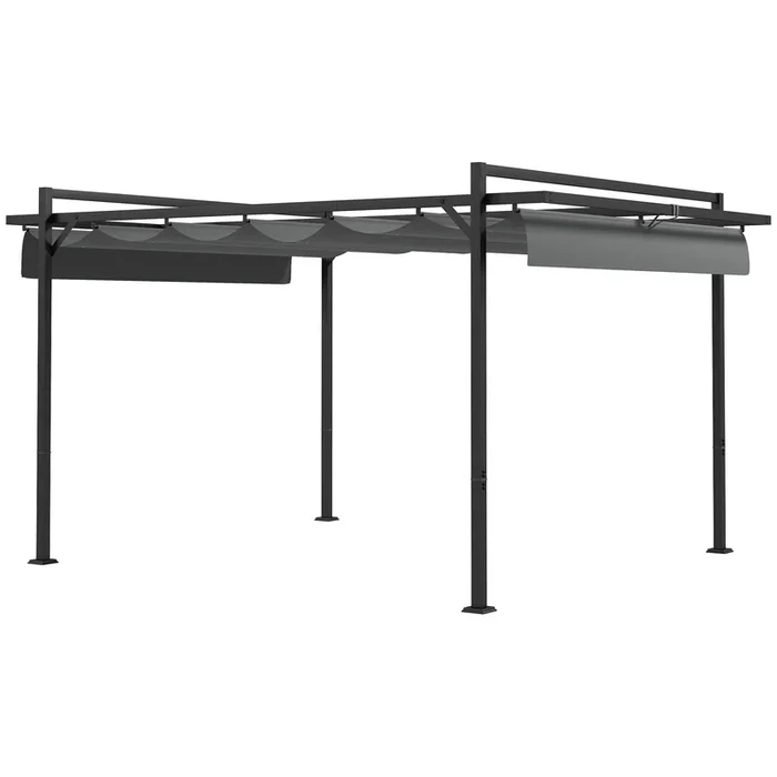 Outsunny Pérgola 3×4 m Gazebo Cenador de Jardín con Techo Retráctil de Poliéster y 12 Orificios de Drenaje Pérgola para Patio Terraza Exterior Gris Oscuro