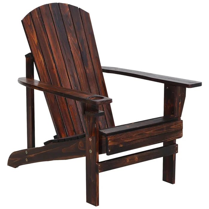 Outsunny Silla Adirondack de Madera Silla de Jardín con Reposabrazos y Respaldo Alto para Terraza Balcón Exterior 72x95x93 cm Marrón