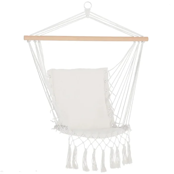 Outsunny Silla Colgante con Borlas Silla Columpio de Algodón Carga 120 kg Sillón Colgante Estilo Moderno para Interior y Exterior Blanco