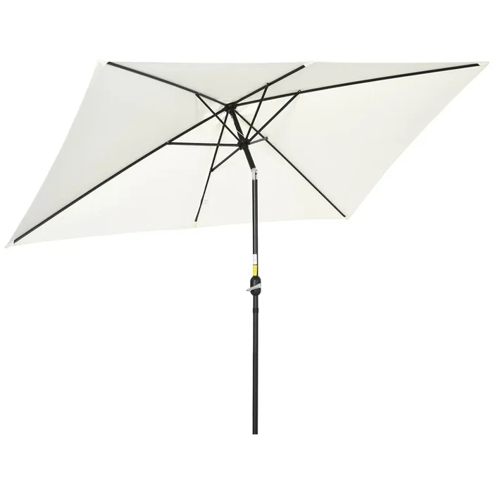 Outsunny Sombrilla de Aluminio 200x300x253 cm Parasol Rectangular de Jardín Inclinable con Manivela y Poste Desmontable Anti-UV para Terraza Piscina Patio Exterior Crema