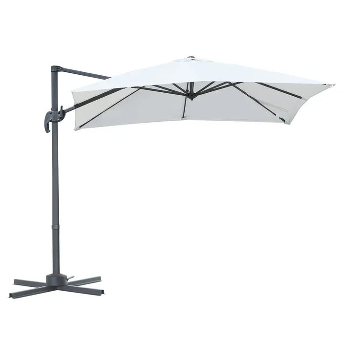 Outsunny Sombrilla de Aluminio Jardín 245x245x248 cm Parasol Excéntrico con Rotación 360° Inclinación de 5 Niveles con Manivela y Ventilación para Patio Terraza Beige