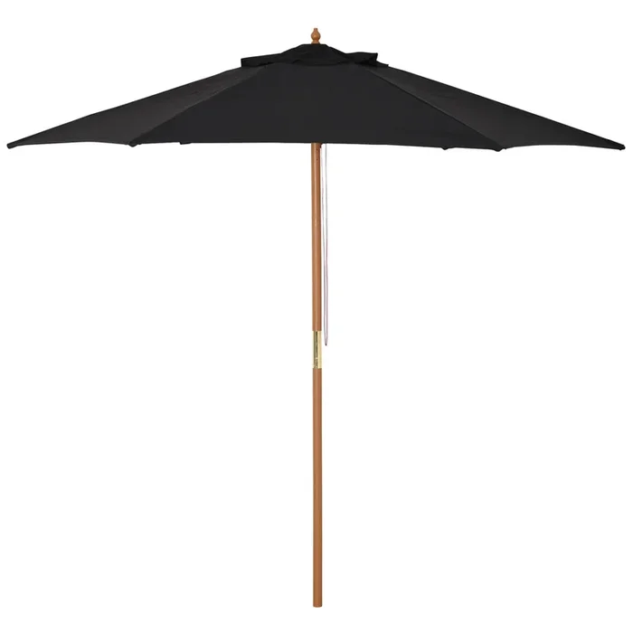 Outsunny Sombrilla de Jardín Ø250×230 cm Parasol de Terraza con 6 Varillas Poste Desmontable Anti-UV Impermeable y Marco de Madera para Playa Patio Negro