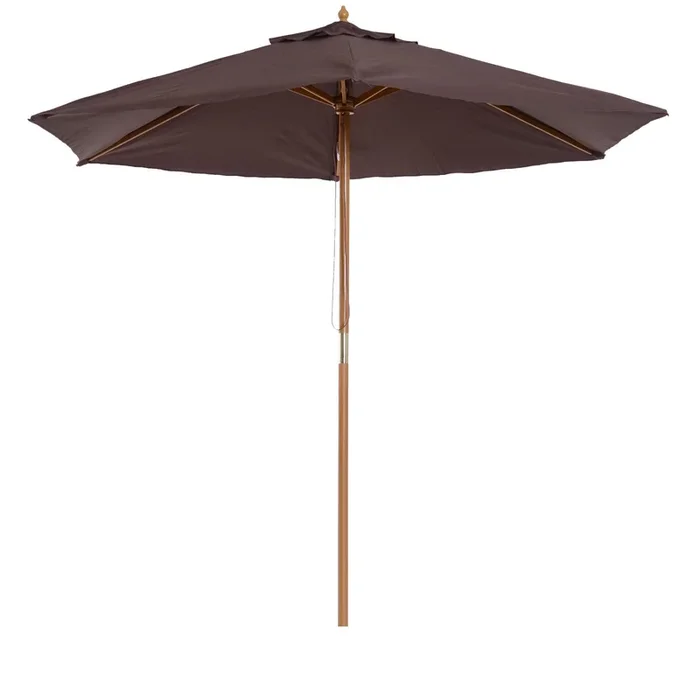Outsunny Sombrilla de Jardín Ø250×230 cm Parasol de Terraza con 6 Varillas Poste Desmontable Anti-UV Impermeable y Marco de Madera para Playa Patio Café