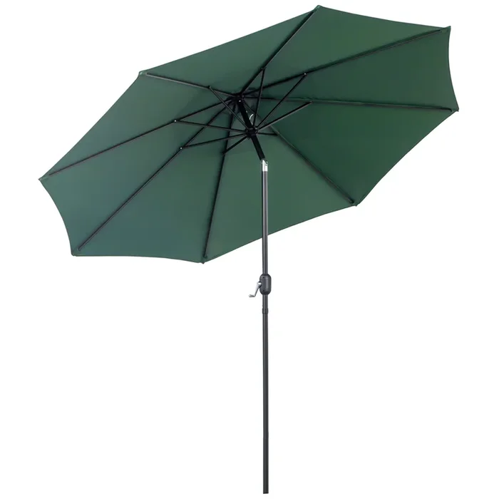 Outsunny Sombrilla de Jardín Ø295×250 cm con Manivela Parasol Exterior con Mecanismo de Inclinación y Poste Desmontable de Metal para Terraza Piscina Patio Verde