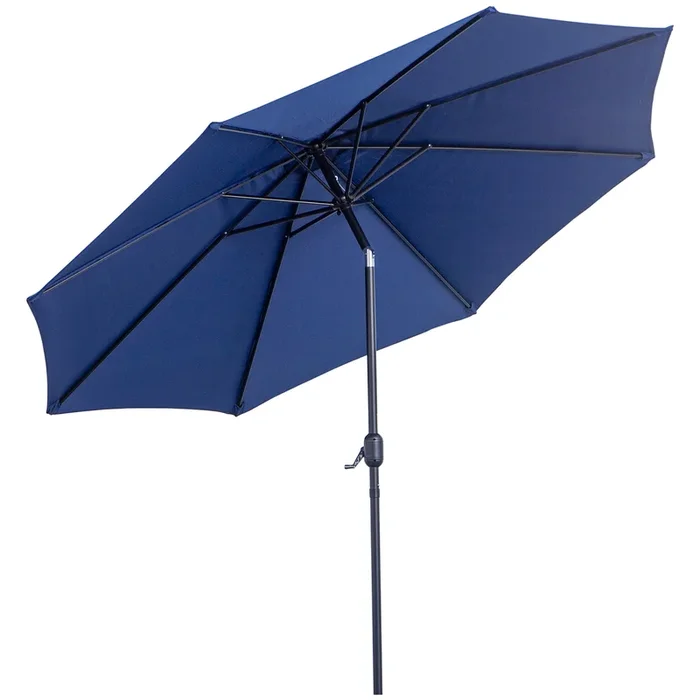 Outsunny Sombrilla de Jardín Ø295×250 cm con Manivela Parasol Exterior con Mecanismo de Inclinación y Poste Desmontable de Metal para Terraza Piscina Patio Azul