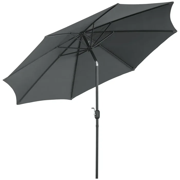 Outsunny Sombrilla de Jardín Ø295×250 cm con Manivela Parasol Exterior con Mecanismo de Inclinación y Poste Desmontable de Metal para Terraza Piscina Patio Gris Oscuro